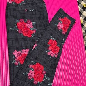 LuLaRoe Black and Red Floral Leggings